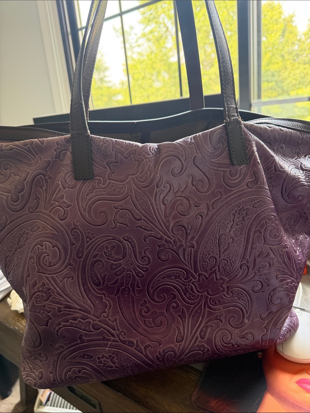 Etro Purple Paisley-Embossed Leather Tote